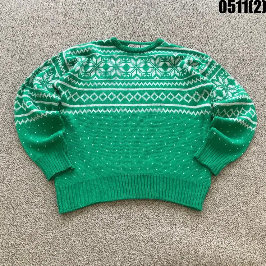 [BUNJANG] Vintage Green Nordic Pattern Knit Sweater / 빈티지 그린 노르딕 패턴 니트 스웨터 s