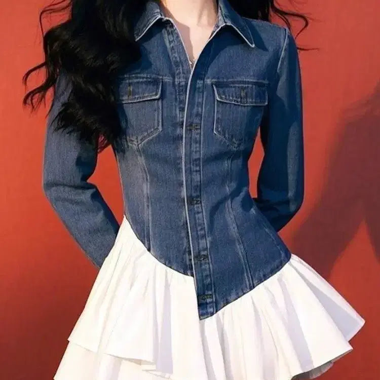 [BUNJANG] Denim Frill Blouse / 데님 프릴 블라우스