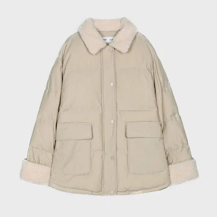 [BUNJANG] Mixxo Oversized Sherpa Collar Short Puffer Jacket / 미쏘 오버핏 덤블배색 숏 푸퍼