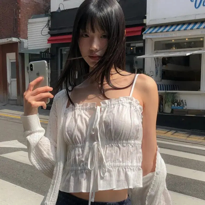 [BUNJANG] who.a.u Dobby Sleeveless Blouse / [새상품] who.a.u 후아유 도비 나시 블라우스 / 슬리브리스 y2k