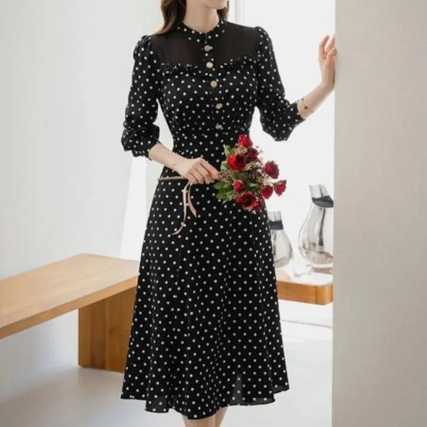 [BUNJANG] Marion Dot Flare Dress / 시스루 포인트 도트 플레어 원피스
