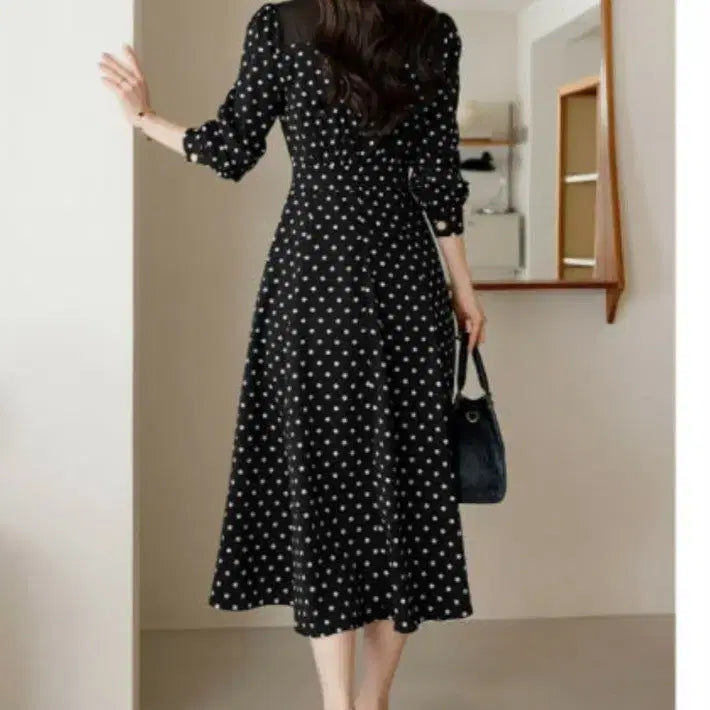 [BUNJANG] Marion Dot Flare Dress / 시스루 포인트 도트 플레어 원피스