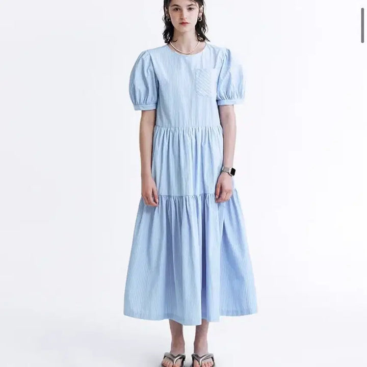 [BUNJANG] DEW E DEW E Stripe Puff Dress - Size M / DEW E DEW E 스트라이프 퍼프 원피스 M