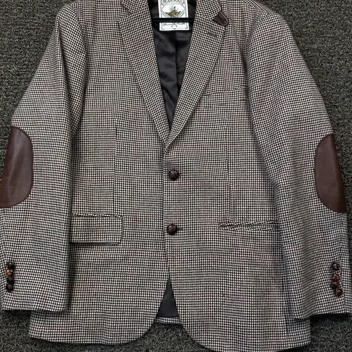 [BUNJANG] Beanpole Wood Button Elbow Patch Houndstooth Blazer Jacket / 빈폴 우드버튼 엘보우패치 하운드투스 블레이저 자켓