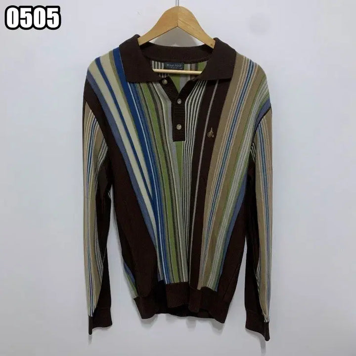 [BUNJANG] BEANPOLE Multicolor Old School Long Sleeve Polo Knit / L 빈폴 멀티컬러 올드스쿨 긴팔 카라 니트