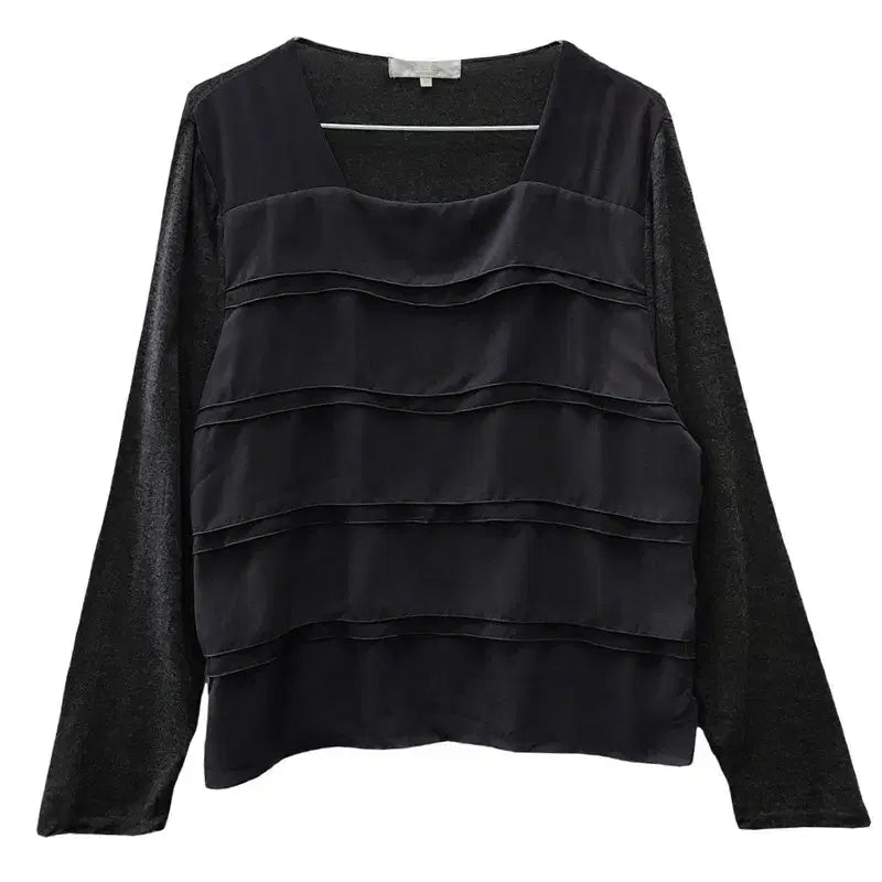 [BUNJANG] Vintage Bold Frill Stripe Gray Blouse / 빈티지 볼드 프릴 스트라이프 그레이 블라우스 46