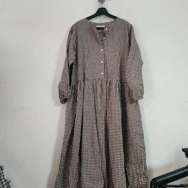 [BUNJANG] Checkered Long Sleeve Maxi Dress / 체크 롱 원피스 긴팔 free 사이즈
