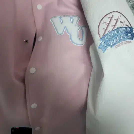[BUNJANG] Waffle University Varsity Jacket Pink M / 와플대학 과잠 핑크 M