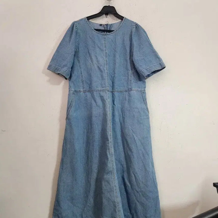 [BUNJANG] Blue Denim Short Sleeve Long Dress / 청 데님 반팔 롱 원피스