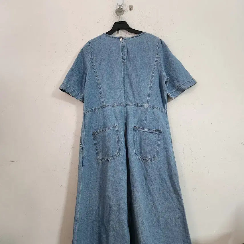 [BUNJANG] Blue Denim Short Sleeve Long Dress / 청 데님 반팔 롱 원피스