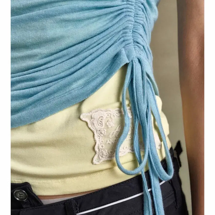 [BUNJANG] Andersson Bell Cindi String Layered T-Shirt Sky Blue / 앤더슨벨 신디 스트링 레이어드 티셔츠 스카이블루
