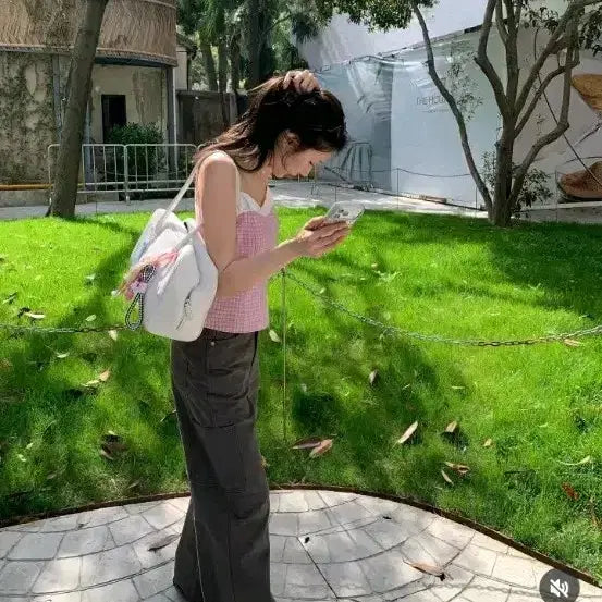 [BUNJANG] Lillycotts Pink Check Bustier Top S / 새상품 Lillycotts 핑크 체크 뷔스티에 탑 S