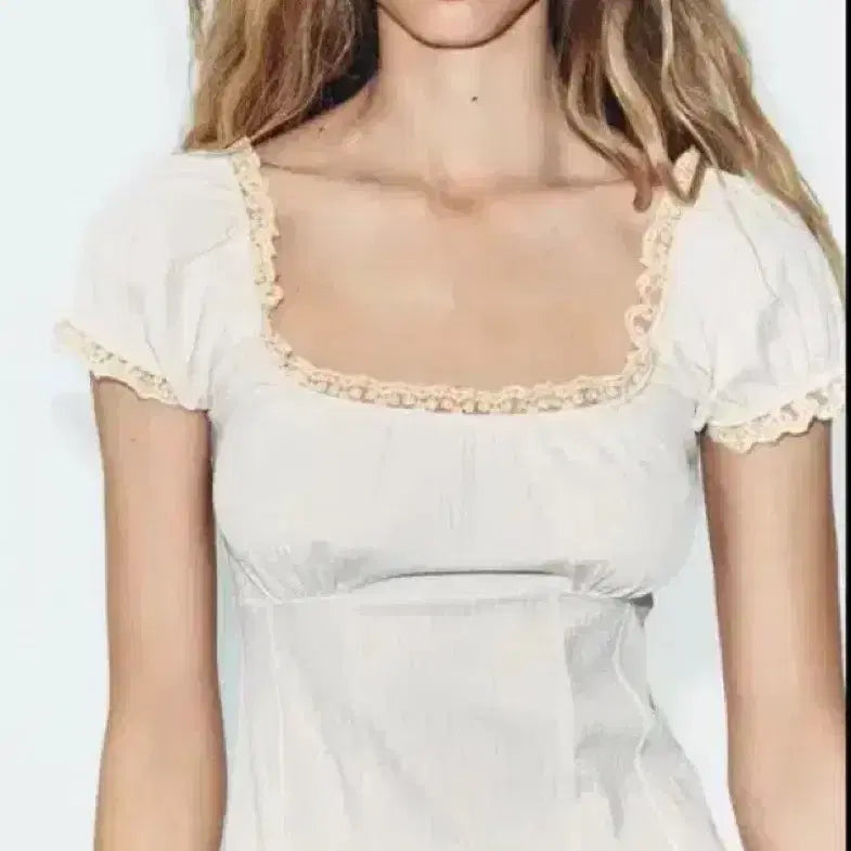 [BUNJANG] Zara Gingham Check Lace Top S / 자라 깅엄 체크 레이스 탑 s