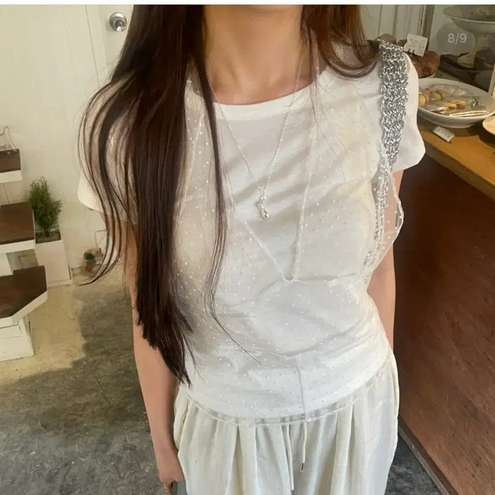 [BUNJANG] Dot Bustier Layered See-through Top / 도트 뷔스티에