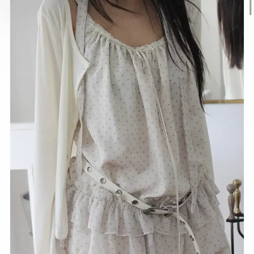 [BUNJANG] Polka Dot Cami + Scarf + Cardigan Set / 간절기템 도트나시+스카프+가디건 세트