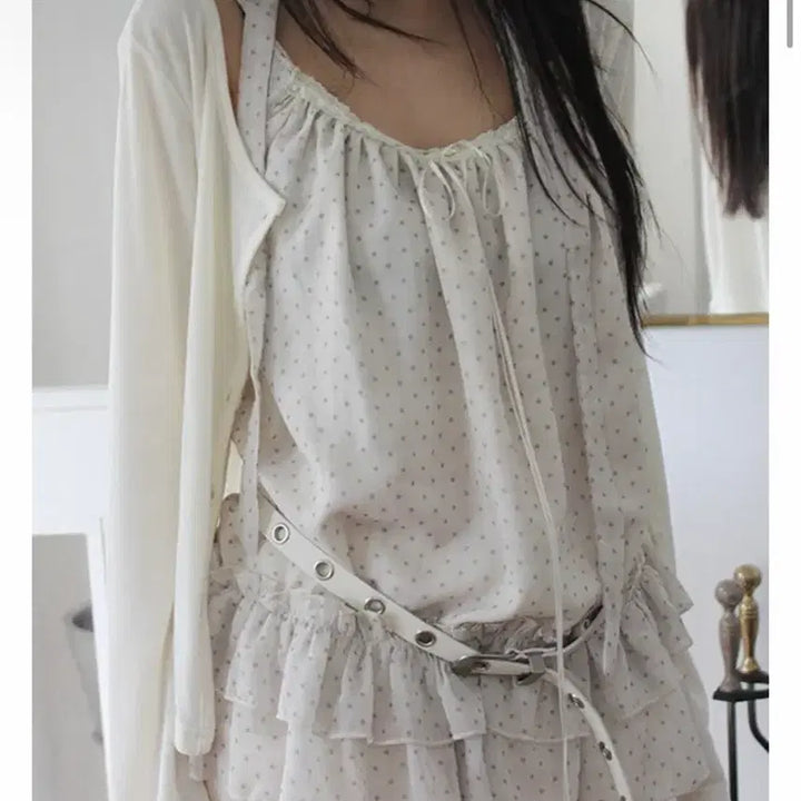 [BUNJANG] Polka Dot Cami + Scarf + Cardigan Set / 간절기템 도트나시+스카프+가디건 세트
