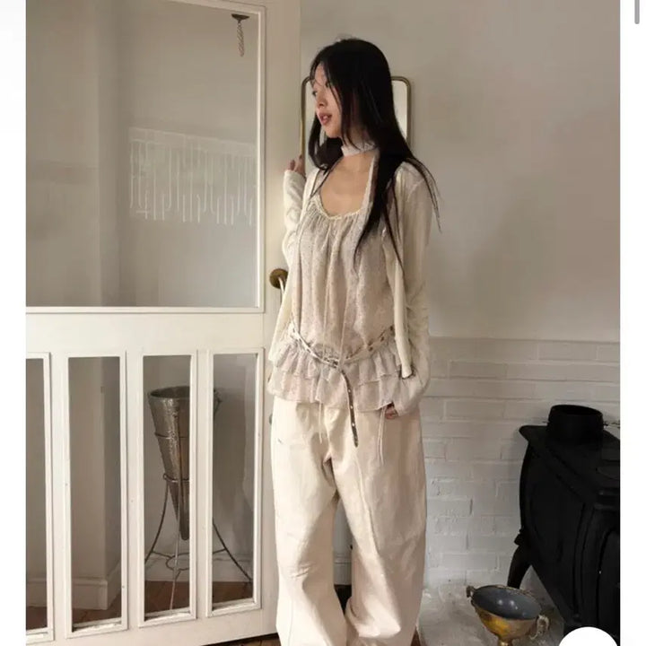 [BUNJANG] Polka Dot Cami + Scarf + Cardigan Set / 간절기템 도트나시+스카프+가디건 세트