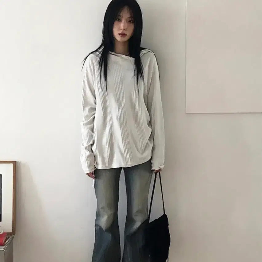 [BUNJANG] Loopon Ripple Diagonal Hoodie Burgundy / 루프온 리플 사선 후드 티 버건디