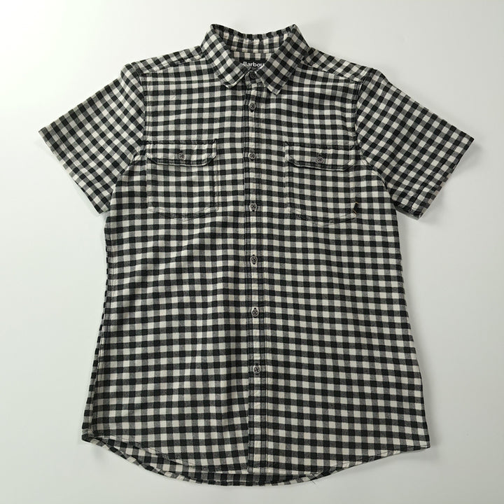 [BUNJANG] Barbour International Gingham Check Short-Sleeve Work Shirt - Black, M / CK687 M 바버 모노 깅엄체크 블랙 반팔 워크 셔츠 남방
