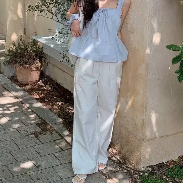 [BUNJANG] Ivory Cotton Banding Wide Pants / 아이보리 코튼 밴딩 와이드 팬츠 바지