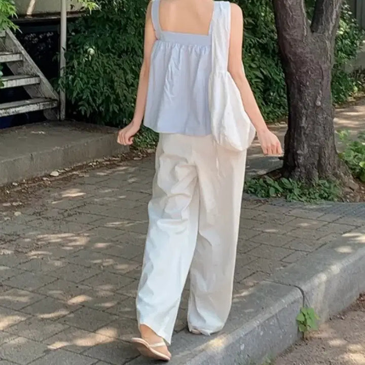 [BUNJANG] Ivory Cotton Banding Wide Pants / 아이보리 코튼 밴딩 와이드 팬츠 바지