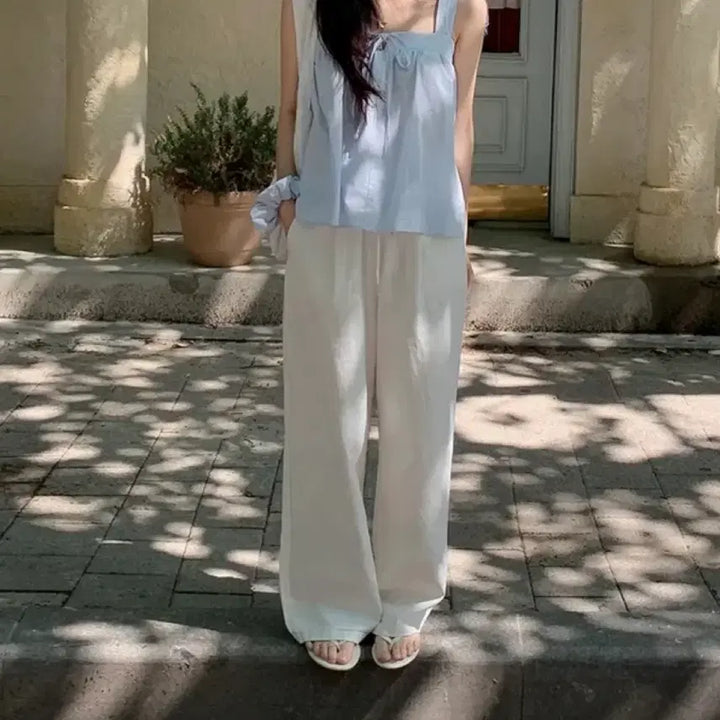 [BUNJANG] Ivory Cotton Banding Wide Pants / 아이보리 코튼 밴딩 와이드 팬츠 바지