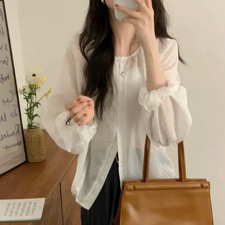 [BUNJANG] Ivory Single Collar Balloon Blouse / 아이보리 단카라 벌룬 블라우스