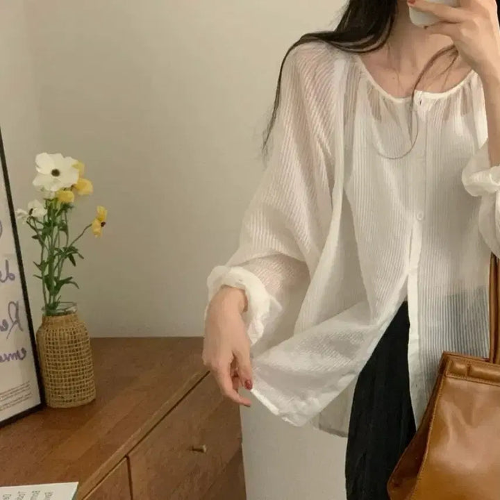 [BUNJANG] Ivory Single Collar Balloon Blouse / 아이보리 단카라 벌룬 블라우스
