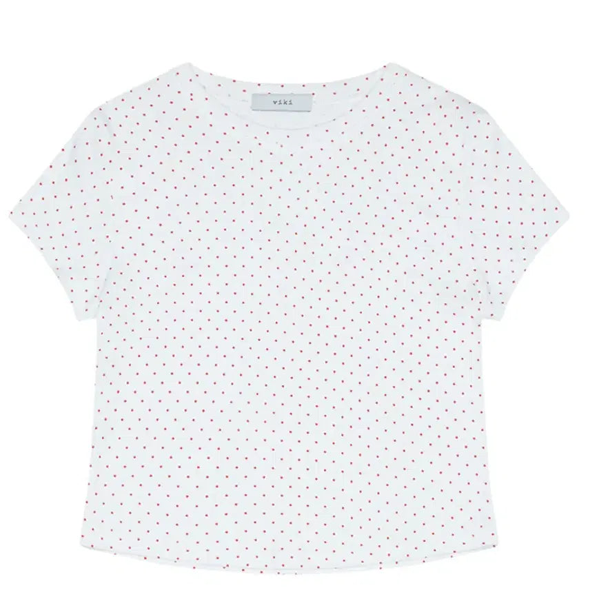 [BUNJANG] Biki White Dot Short Sleeve T-Shirt Red / 새상품 비키 화이트 도트 반팔 티셔츠 레드