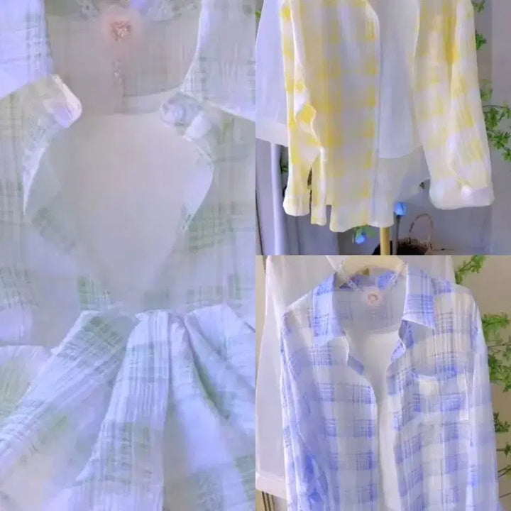 [BUNJANG] 3 Piece Set Summer Check Pattern Shirts (Blue, Yellow, Green) / 새상품 3개세트 여름셔츠(블루,옐로우,그린)