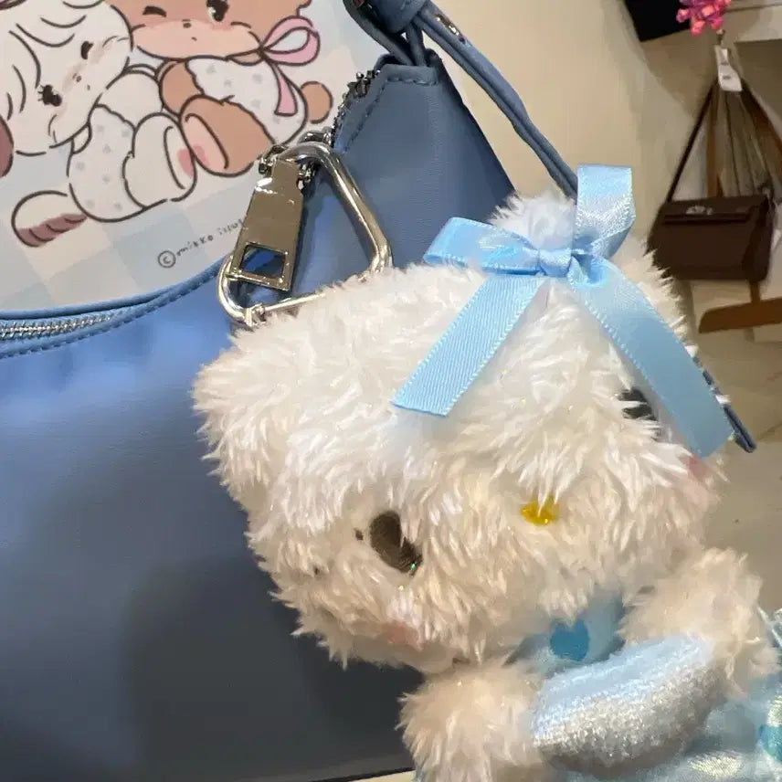 [BUNJANG] Blue Shoulder Bag with Kitty Charm / 블루 숄더백 + 키티 인형 키링