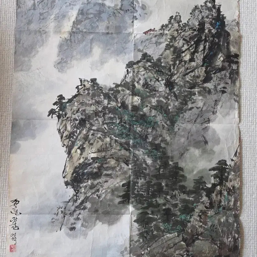 [BUNJANG] Kim Young-hak (Merited Artist) "Jangsu Mountain" Korean Painting / [희귀/대작/조선화] 북한 공훈예술가 &