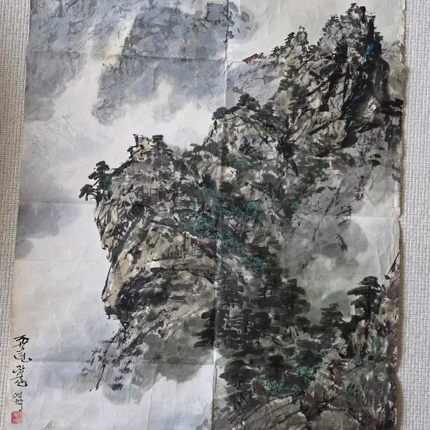 [BUNJANG] Kim Young-hak (Merited Artist) "Jangsu Mountain" Korean Painting / [희귀/대작/조선화] 북한 공훈예술가 &