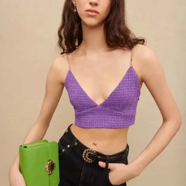 [BUNJANG] Maje Tweed Chain Strap Crop Bralette - Size 0 / 마쥬  트위드 체인 스트랩 크롭 브라탑  1사이즈 (택달린 새제품)