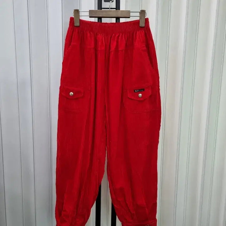 [BUNJANG] Red Corduroy Cargo Jogger Pants / 레드 코듀로이 카고 조거 팬츠