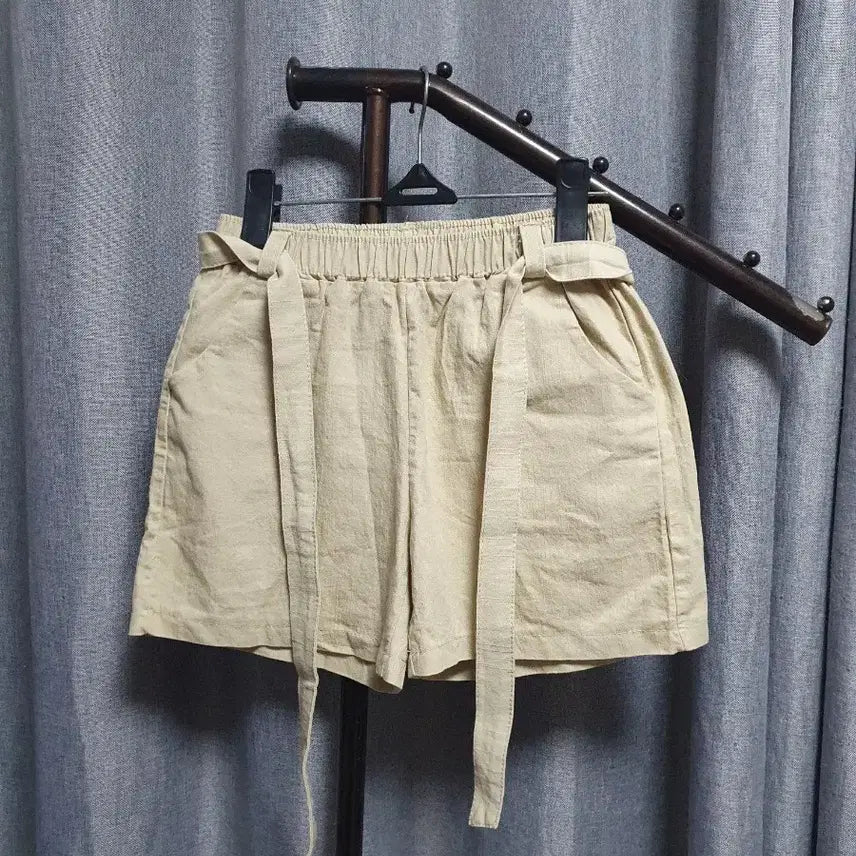 [BUNJANG] Linen Blend Belted Banding Shorts / 허리끈 린넨 밴딩 반바지