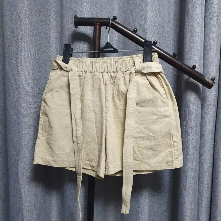 [BUNJANG] Linen Blend Belted Banding Shorts / 허리끈 린넨 밴딩 반바지