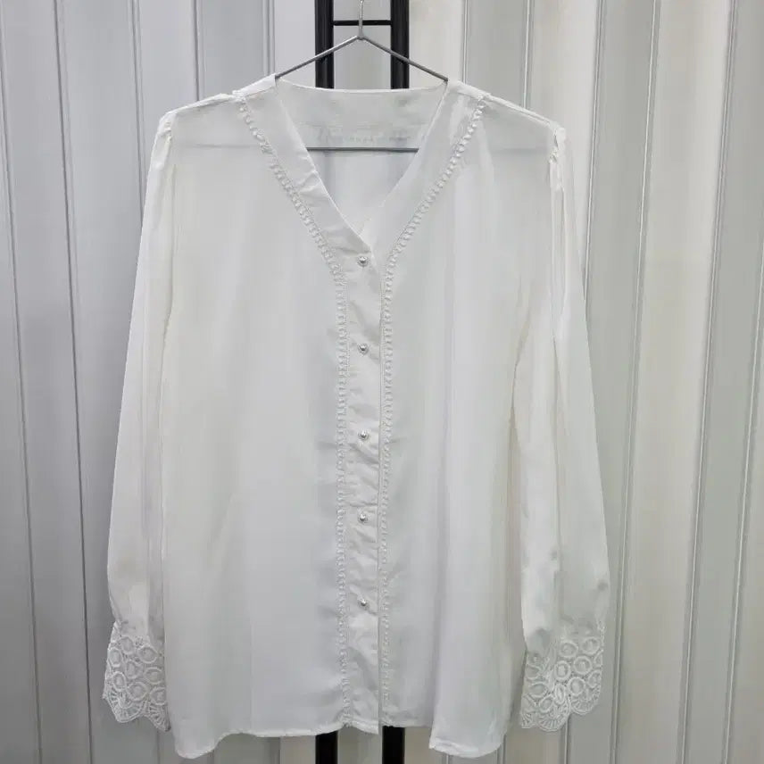 [BUNJANG] White Lace Blouse / 화이트 레이스 셔츠 블라우스