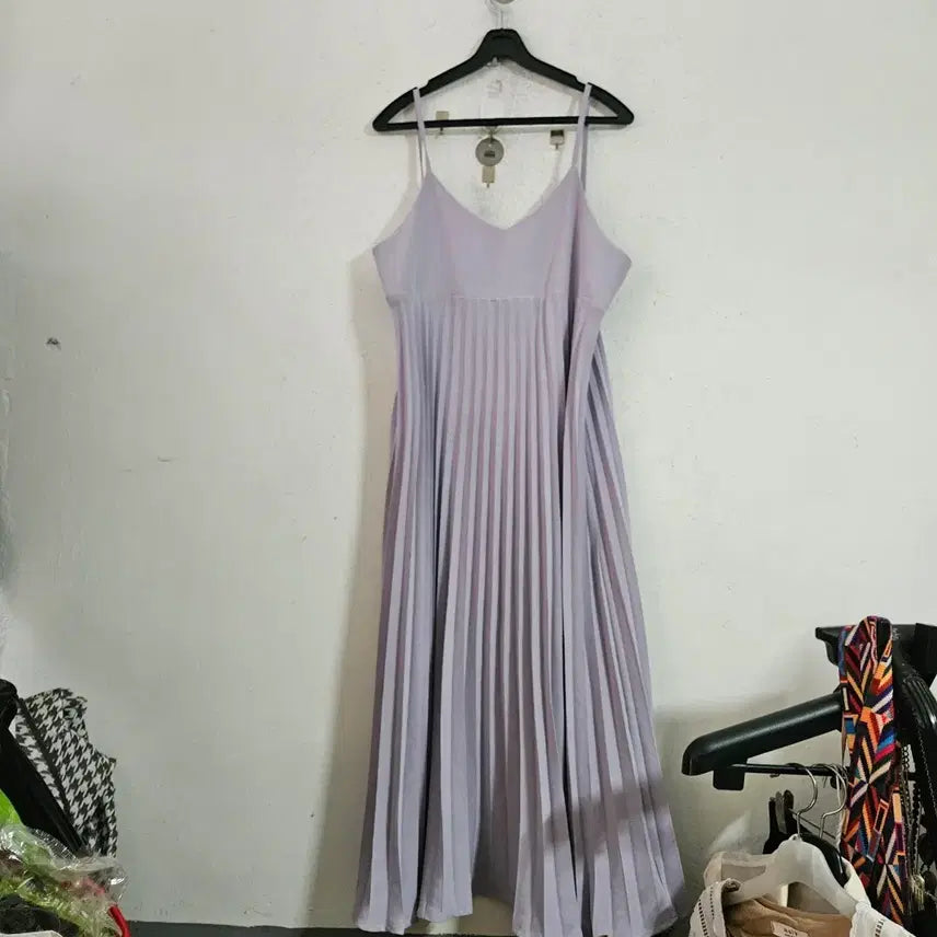 [BUNJANG] Lavender Pleated Long Dress / 라벤더 플리츠 롱 원피스