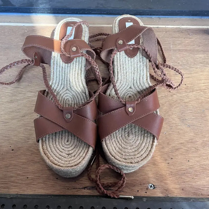 [BUNJANG] H&amp;M Brown Espadrille Wedge Sandals / H&amp;M_갈색 웨지힐 샌들 250사이즈