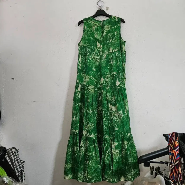 [BUNJANG] Green Floral Pattern Long Dress Size 55 / 그린 롱 원피스 플라워 패턴55