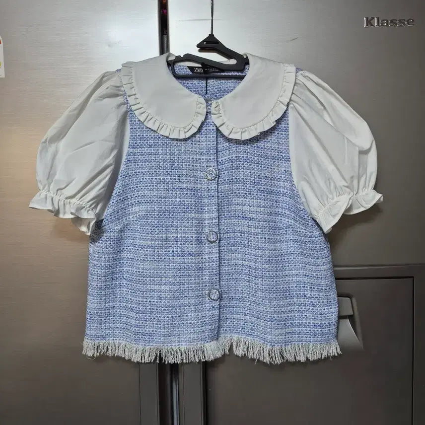 [BUNJANG] Zara Contrast Tweed Blouse / ZARA 스트럭처 콤비 트위드 블라우스