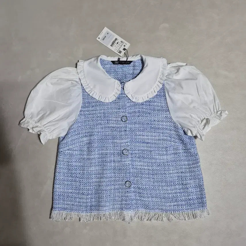 [BUNJANG] Zara Contrast Tweed Blouse / ZARA 스트럭처 콤비 트위드 블라우스