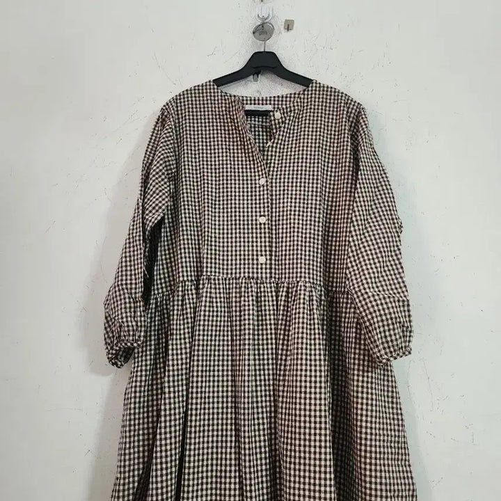 [BUNJANG] Checkered Long Sleeve Maxi Dress / 체크 롱 원피스 긴팔