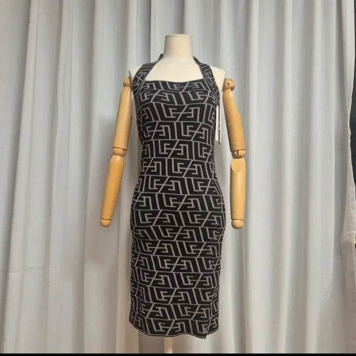 [BUNJANG] Patterned Halterneck Knit Dress / 패턴 홀터넥 니트 원피스
