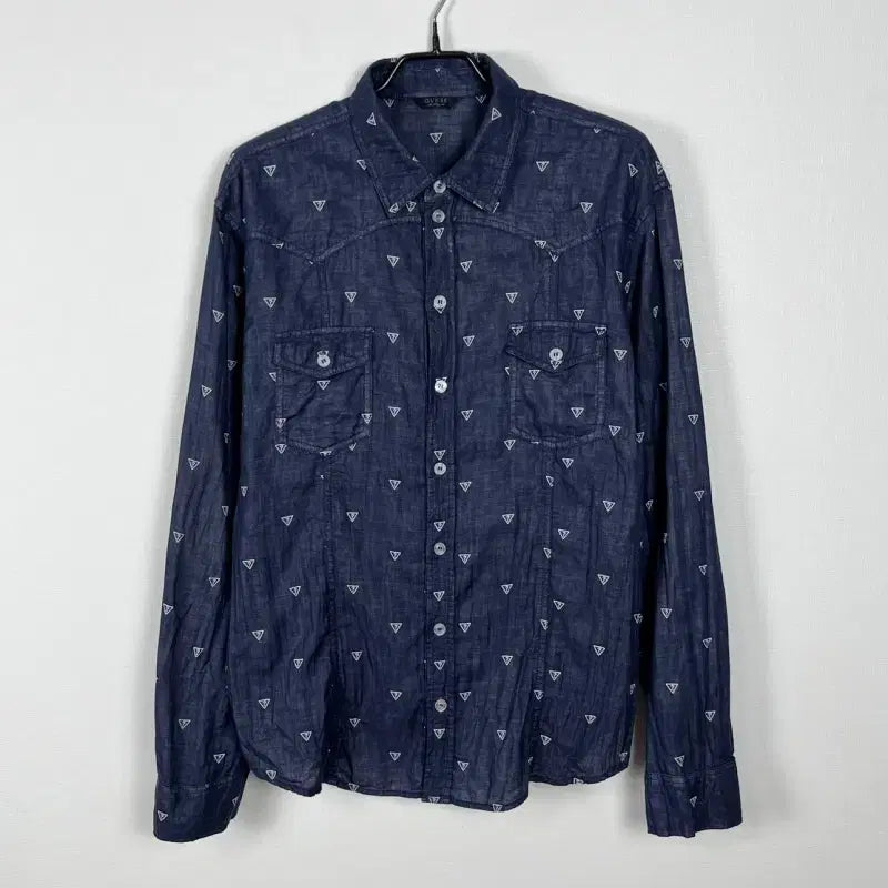 [BUNJANG] Guess Logo Pattern Cotton Shirt Men XL / 게스/로고 패턴 면 셔츠 남방 남XL 105/라덴
