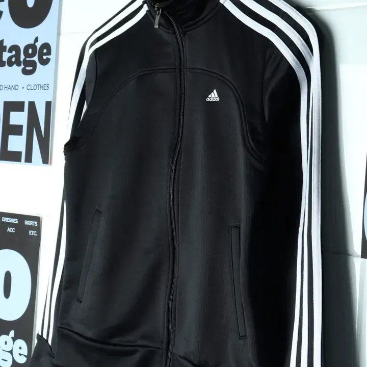 [BUNJANG] Adidas Full Zip Windbreaker Jacket Jersey Black Three Stripes / W(S) 아디다스 집업 바람막이 점퍼자켓 져지 블랙 삼선-7575