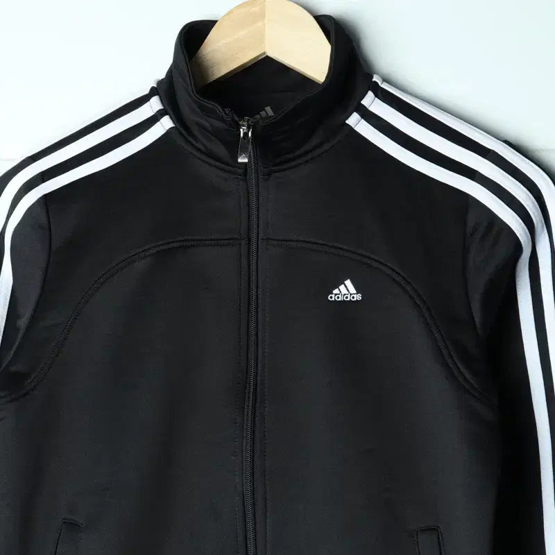 [BUNJANG] Adidas Full Zip Windbreaker Jacket Jersey Black Three Stripes / W(S) 아디다스 집업 바람막이 점퍼자켓 져지 블랙 삼선-7575