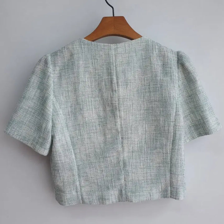 [BUNJANG] MIXXO Mint Tweed Short Sleeve Jacket (S) / 1229 MIXXO 민트 트위드 반팔 자켓 S