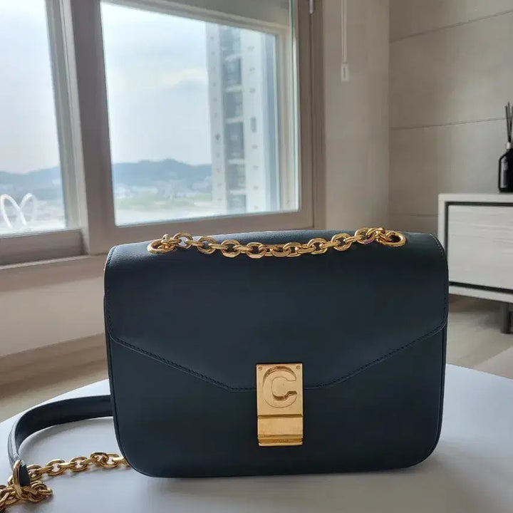 [BUNJANG] Celine C Chain Shoulder Bag Deep Green / 셀린느 c체인 숄더백